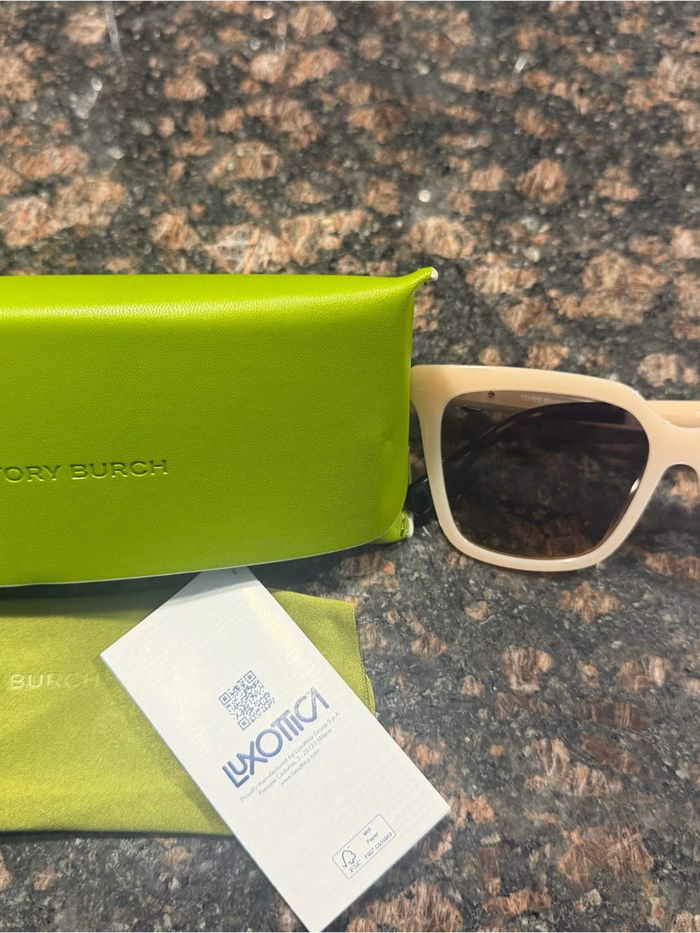 Tory Burch Cream Acetate Cat-Eye Sunglasses with Dark Lenses